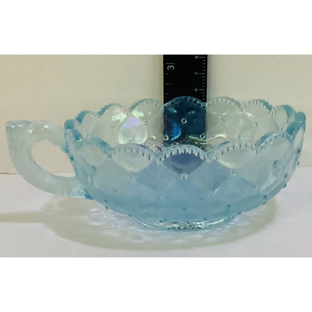 Vintage Imperial Aquamarine Blue Carnival Glass Candy Nut Bowl with Handle - Picture 4 of 7